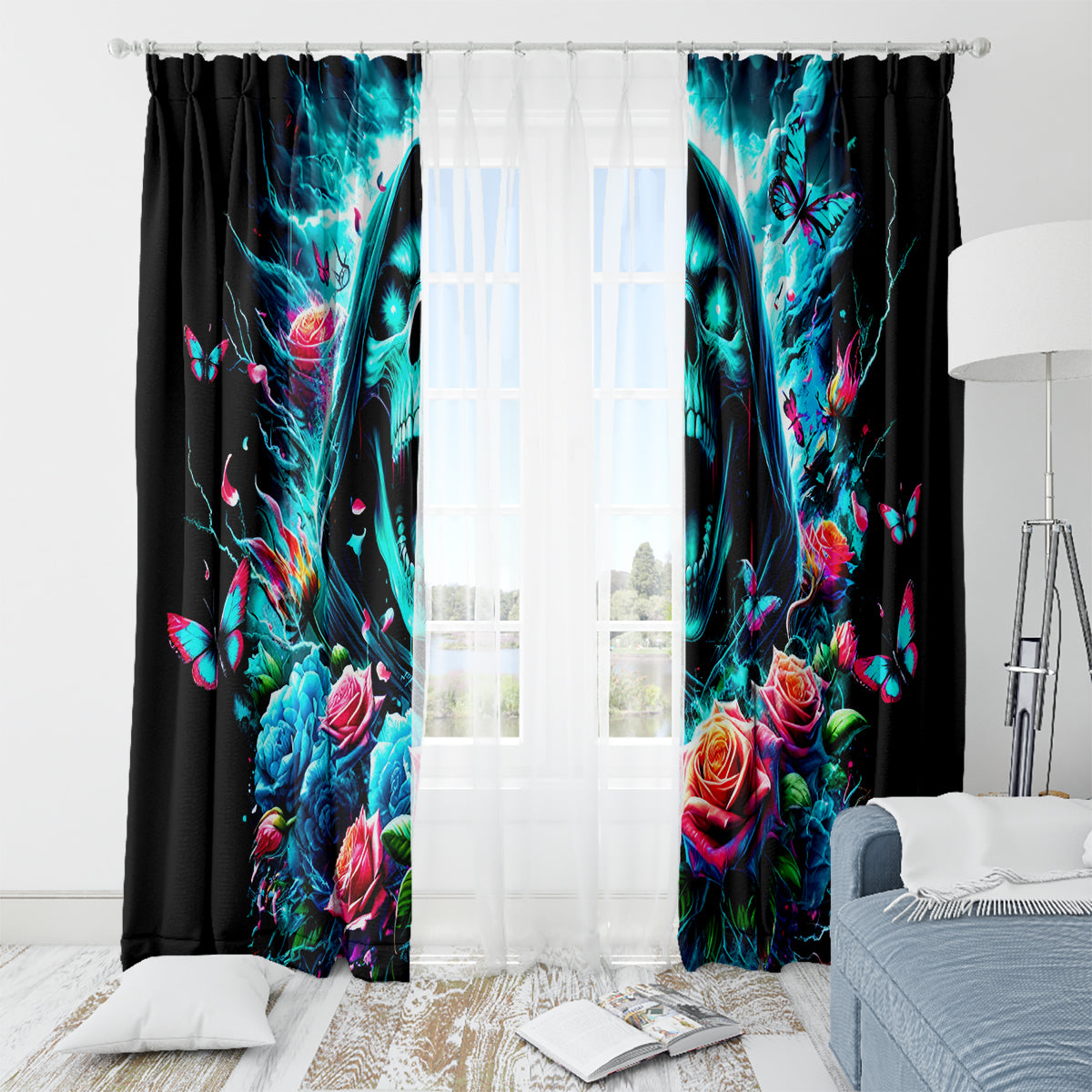 Rose Skull Window Curtain She Whispered Back Iam The Storm - Wonder Print Shop