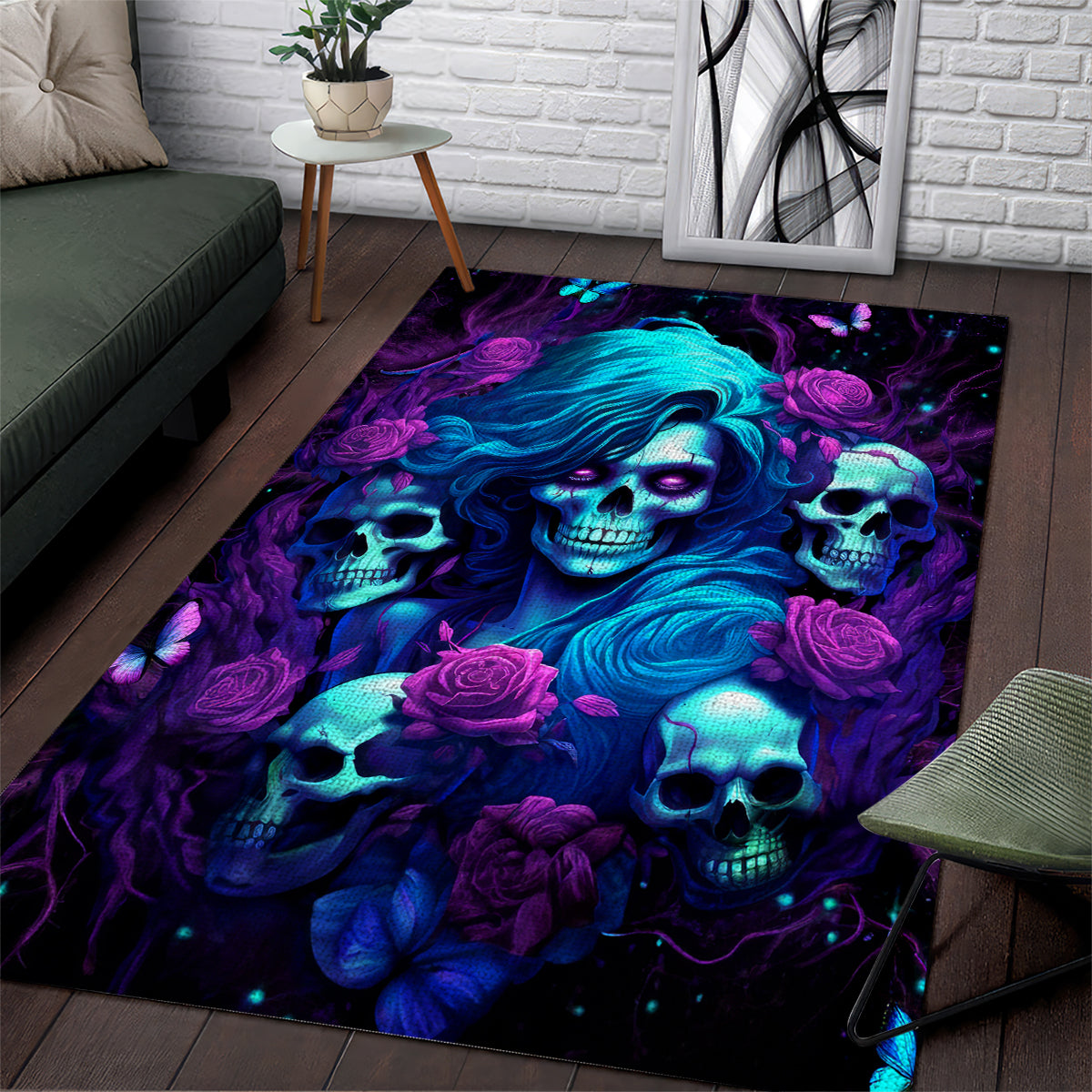 Rose Skull Area Rug I'm Never Alone My Demon Are With Me 24/7 - Wonder Print Shop