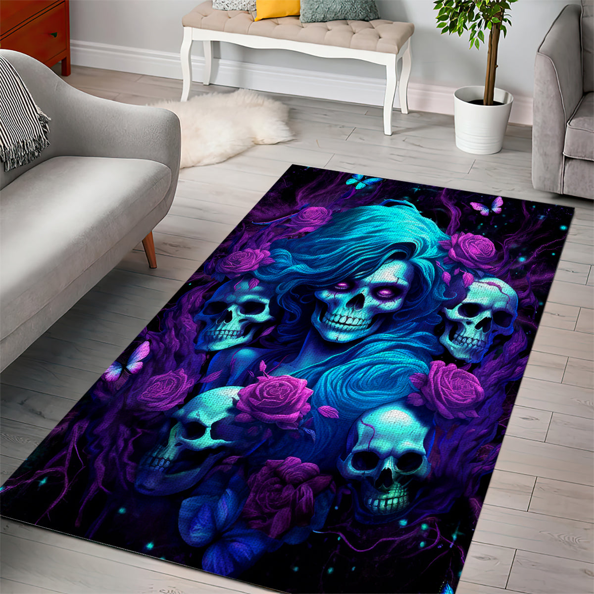 Rose Skull Area Rug I'm Never Alone My Demon Are With Me 24/7 - Wonder Print Shop