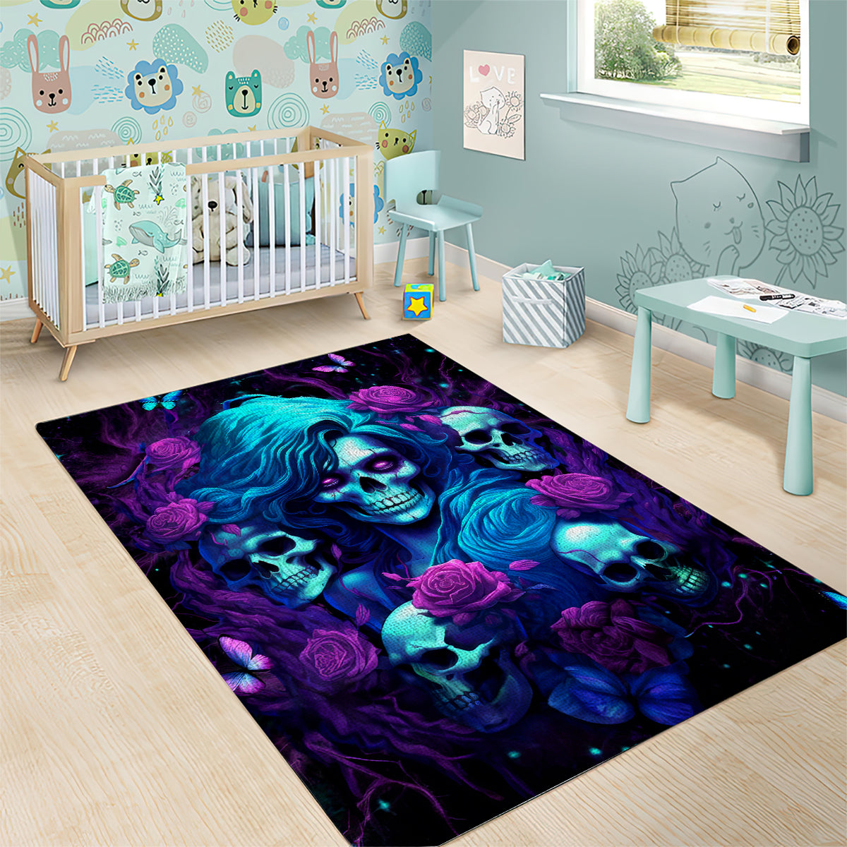 Rose Skull Area Rug I'm Never Alone My Demon Are With Me 24/7 - Wonder Print Shop