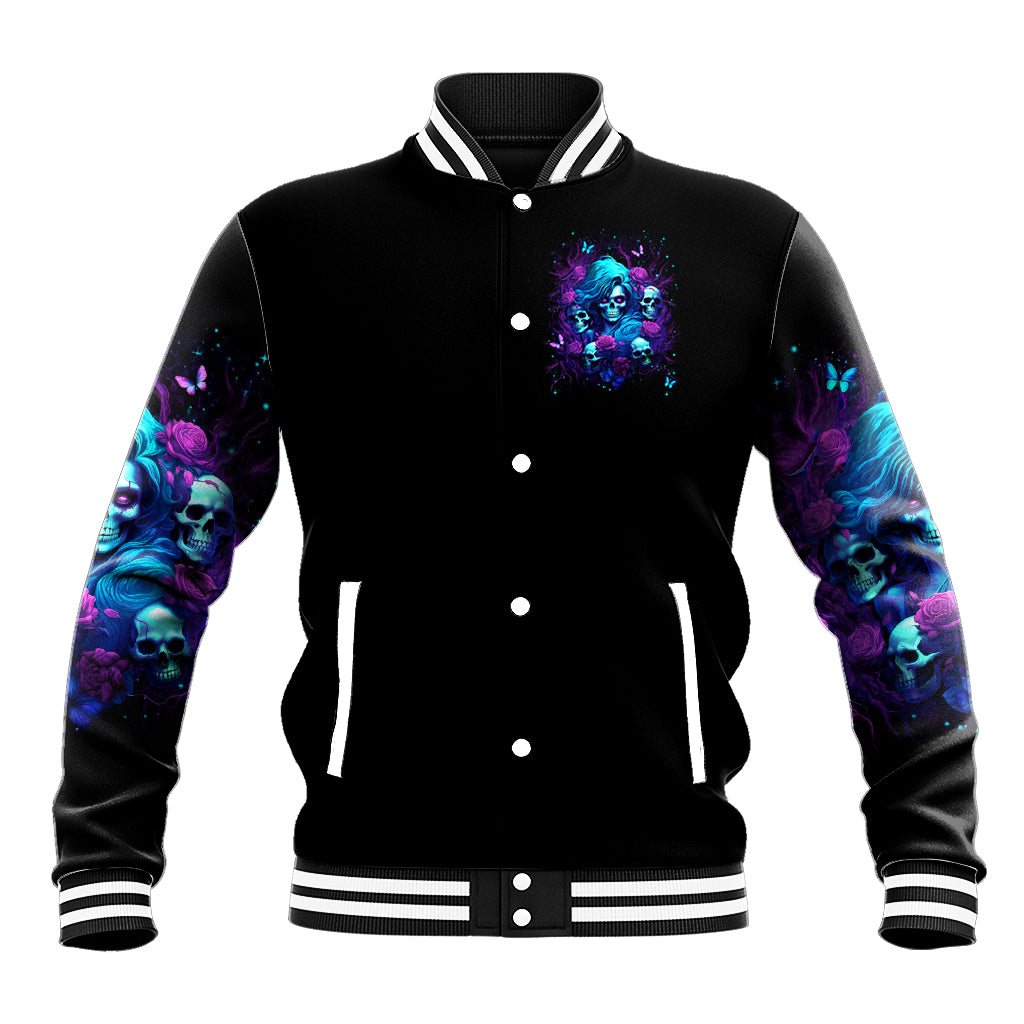 Rose Skull Baseball Jacket I'm Never Alone My Demon Are With Me 24/7 - Wonder Print Shop
