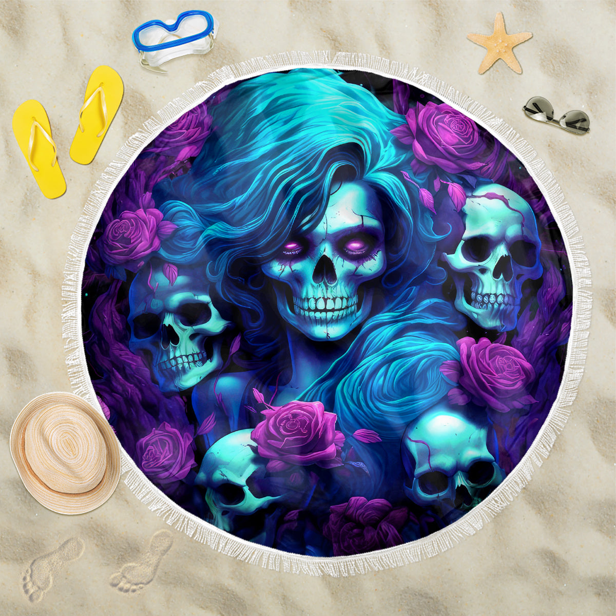 Rose Skull Beach Blanket I'm Never Alone My Demon Are With Me 24/7 - Wonder Print Shop