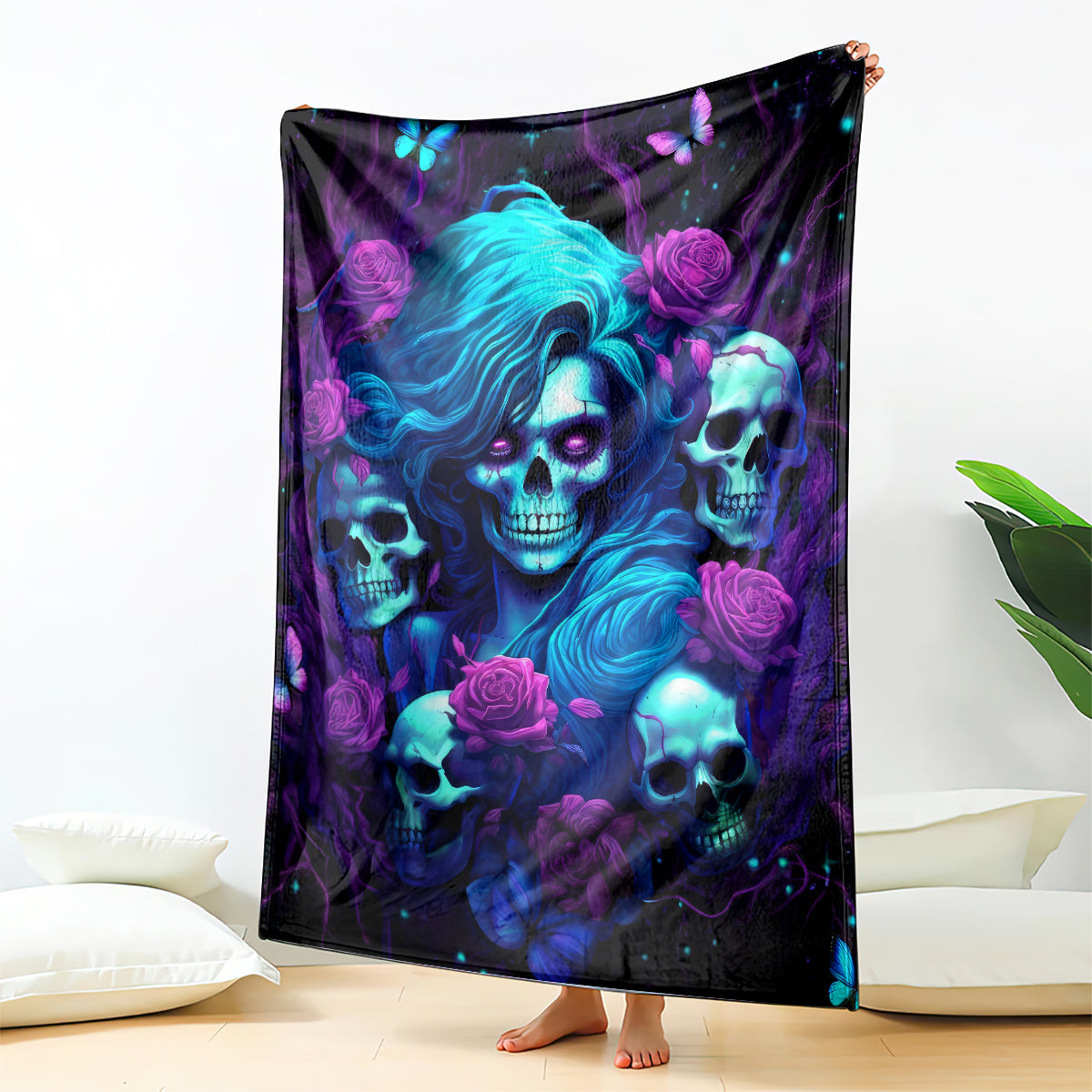 Rose Skull Blanket I'm Never Alone My Demon Are With Me 24/7