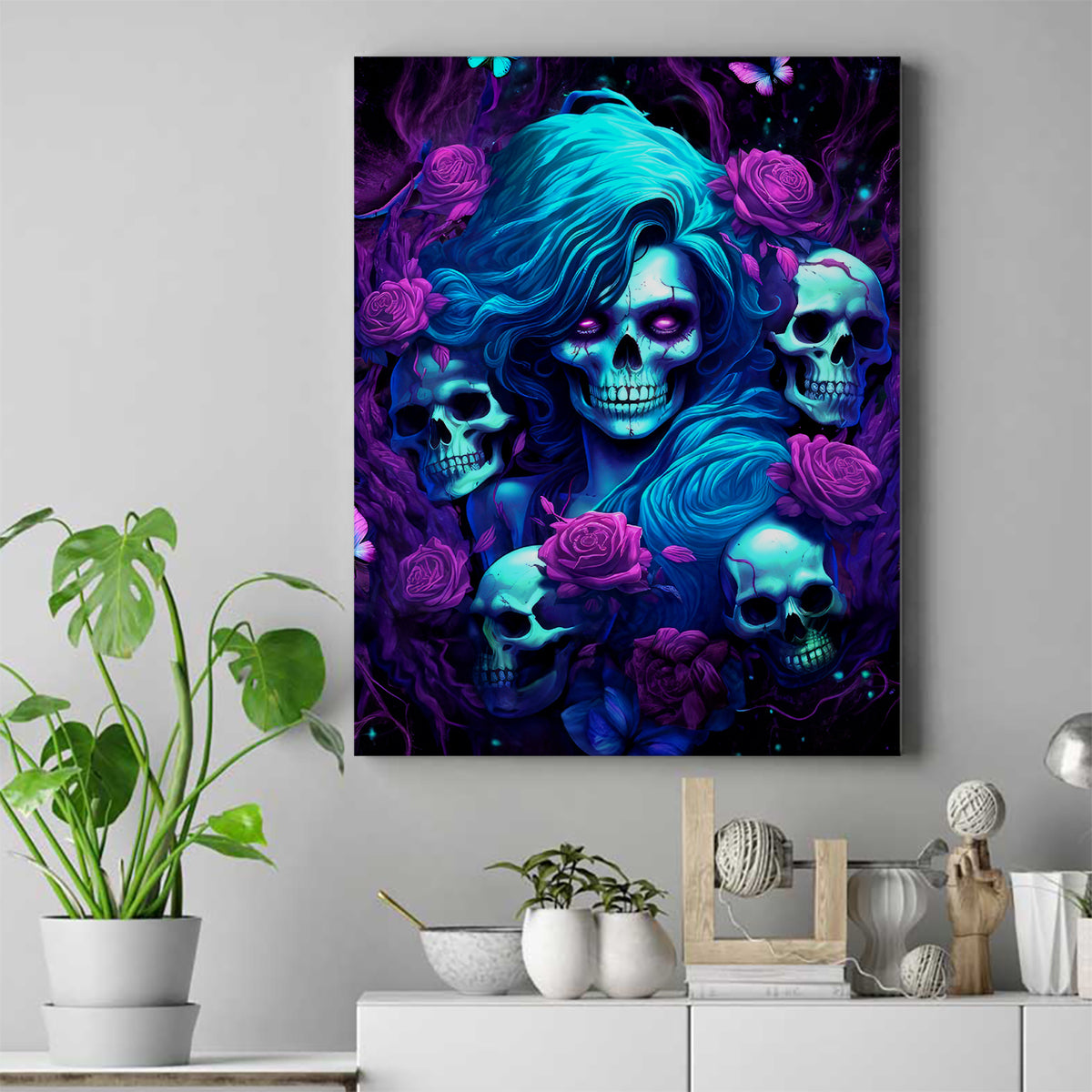 Rose Skull Canvas Wall Art I'm Never Alone My Demon Are With Me 24/7 - Wonder Print Shop
