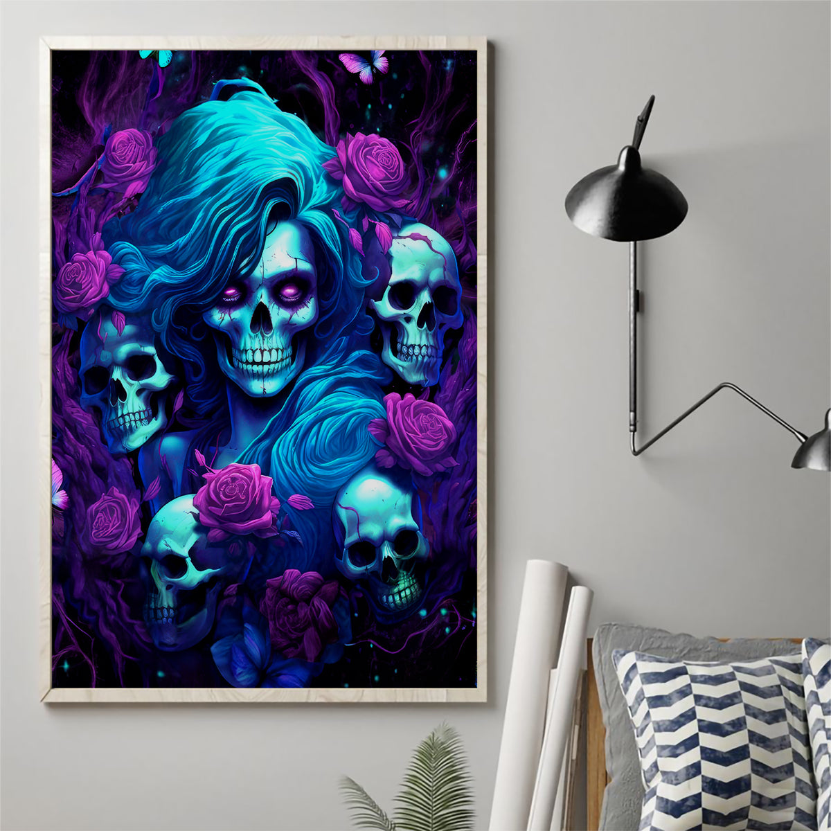 Rose Skull Canvas Wall Art I'm Never Alone My Demon Are With Me 24/7 - Wonder Print Shop