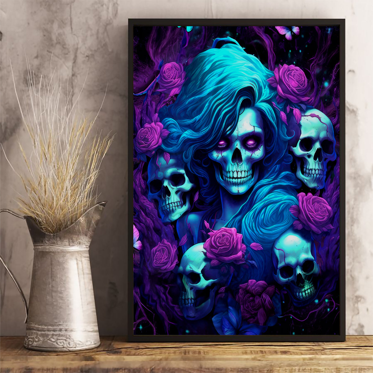 Rose Skull Canvas Wall Art I'm Never Alone My Demon Are With Me 24/7 - Wonder Print Shop