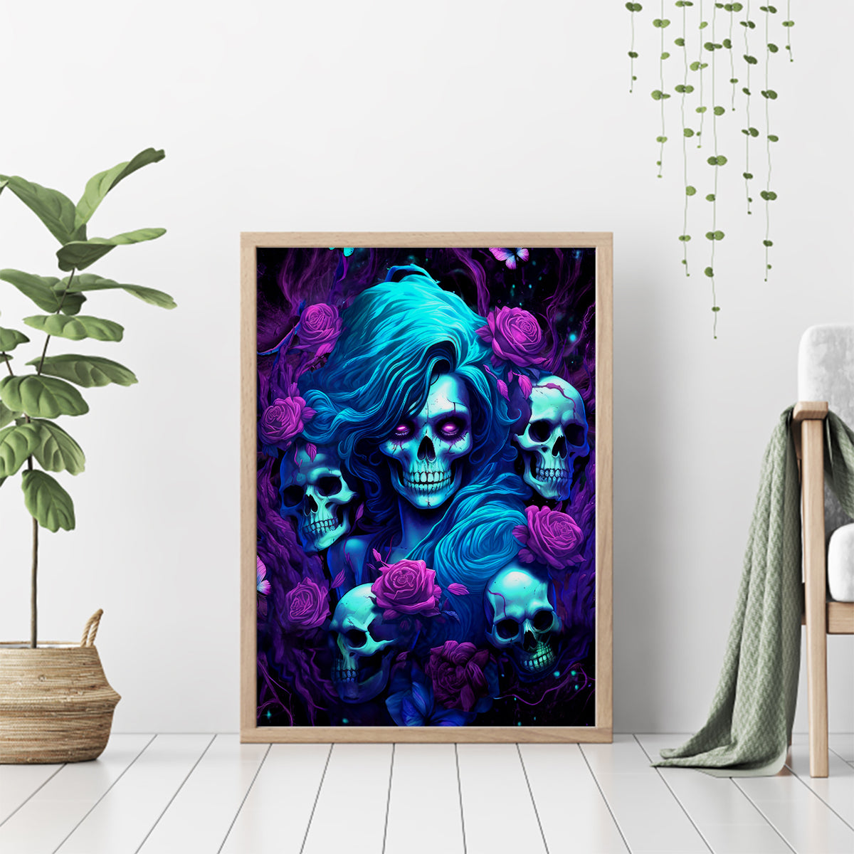 Rose Skull Canvas Wall Art I'm Never Alone My Demon Are With Me 24/7 - Wonder Print Shop