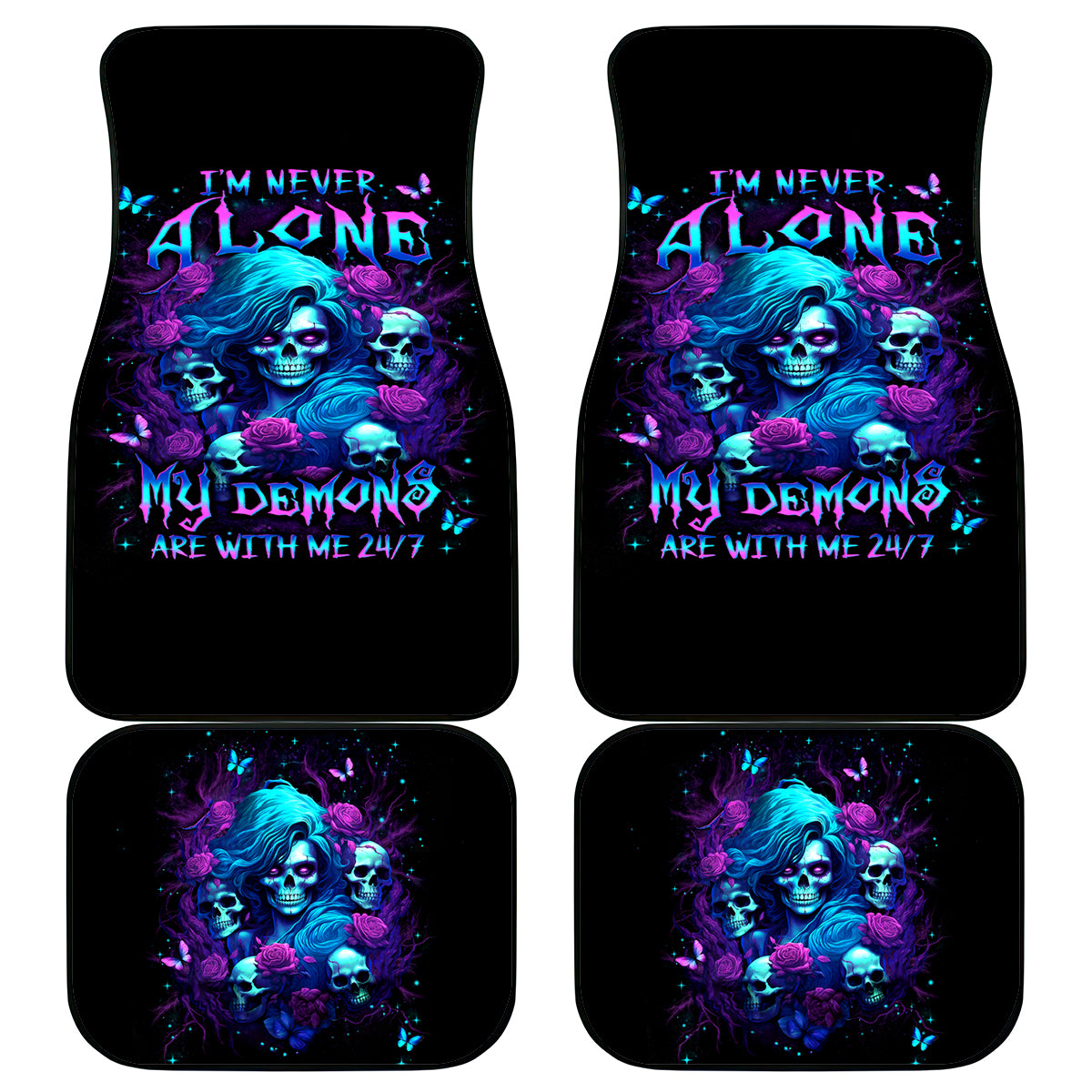 Rose Skull Car Mats I'm Never Alone My Demon Are With Me 24/7 - Wonder Print Shop