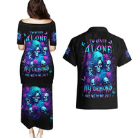 Rose Skull Couples Matching Puletasi and Hawaiian Shirt I'm Never Alone My Demon Are With Me 24/7 - Wonder Print Shop