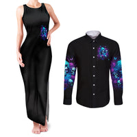 Rose Skull Couples Matching Tank Maxi Dress and Long Sleeve Button Shirt I'm Never Alone My Demon Are With Me 24/7 - Wonder Print Shop