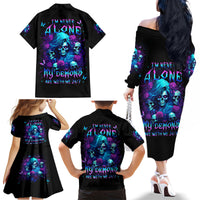 Rose Skull Family Matching Off Shoulder Long Sleeve Dress and Hawaiian Shirt I'm Never Alone My Demon Are With Me 24/7 - Wonder Print Shop