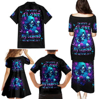 Rose Skull Family Matching Puletasi and Hawaiian Shirt I'm Never Alone My Demon Are With Me 24/7 - Wonder Print Shop