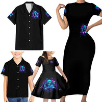 Rose Skull Family Matching Short Sleeve Bodycon Dress and Hawaiian Shirt I'm Never Alone My Demon Are With Me 24/7 - Wonder Print Shop
