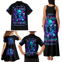 Rose Skull Family Matching Tank Maxi Dress and Hawaiian Shirt I'm Never Alone My Demon Are With Me 24/7 - Wonder Print Shop