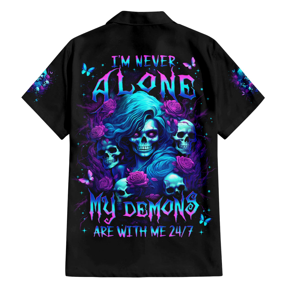 Rose Skull Family Matching Tank Maxi Dress and Hawaiian Shirt I'm Never Alone My Demon Are With Me 24/7 - Wonder Print Shop