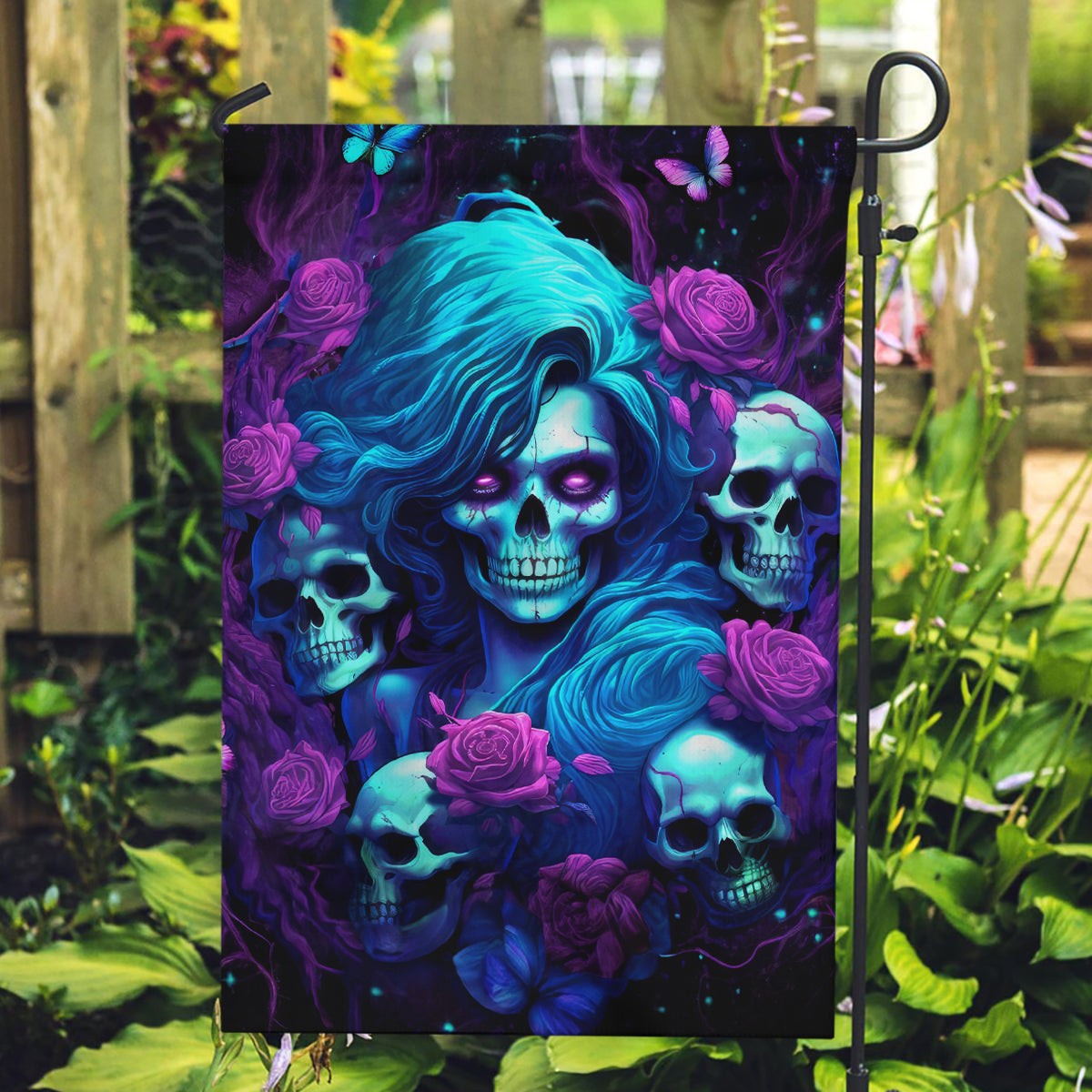 Rose Skull Garden Flag I'm Never Alone My Demon Are With Me 24/7 - Wonder Print Shop