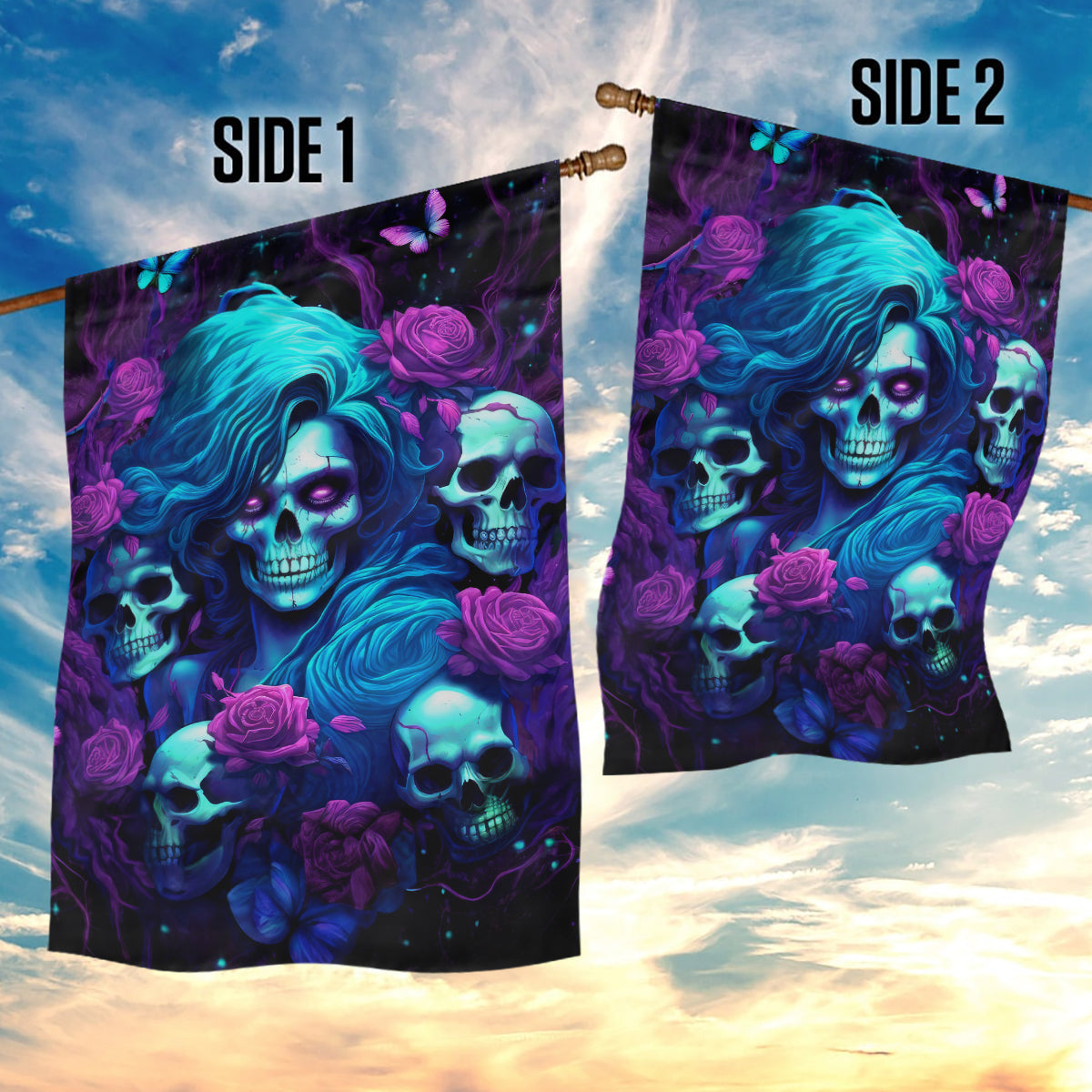 Rose Skull Garden Flag I'm Never Alone My Demon Are With Me 24/7 - Wonder Print Shop