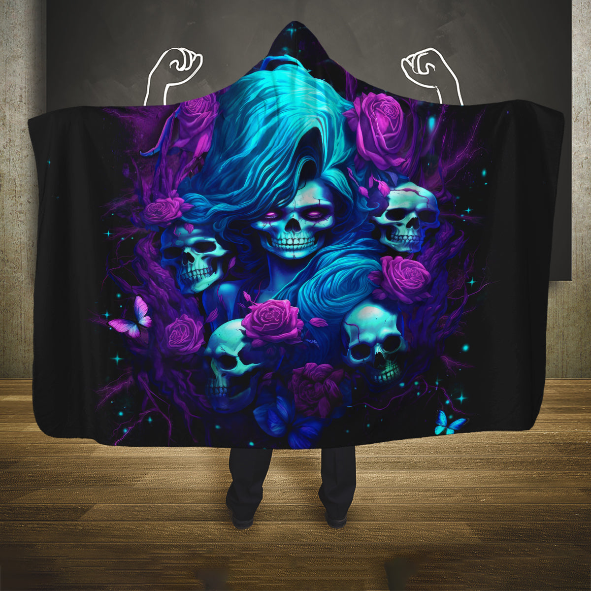 Rose Skull Hooded Blanket I'm Never Alone My Demon Are With Me 24/7
