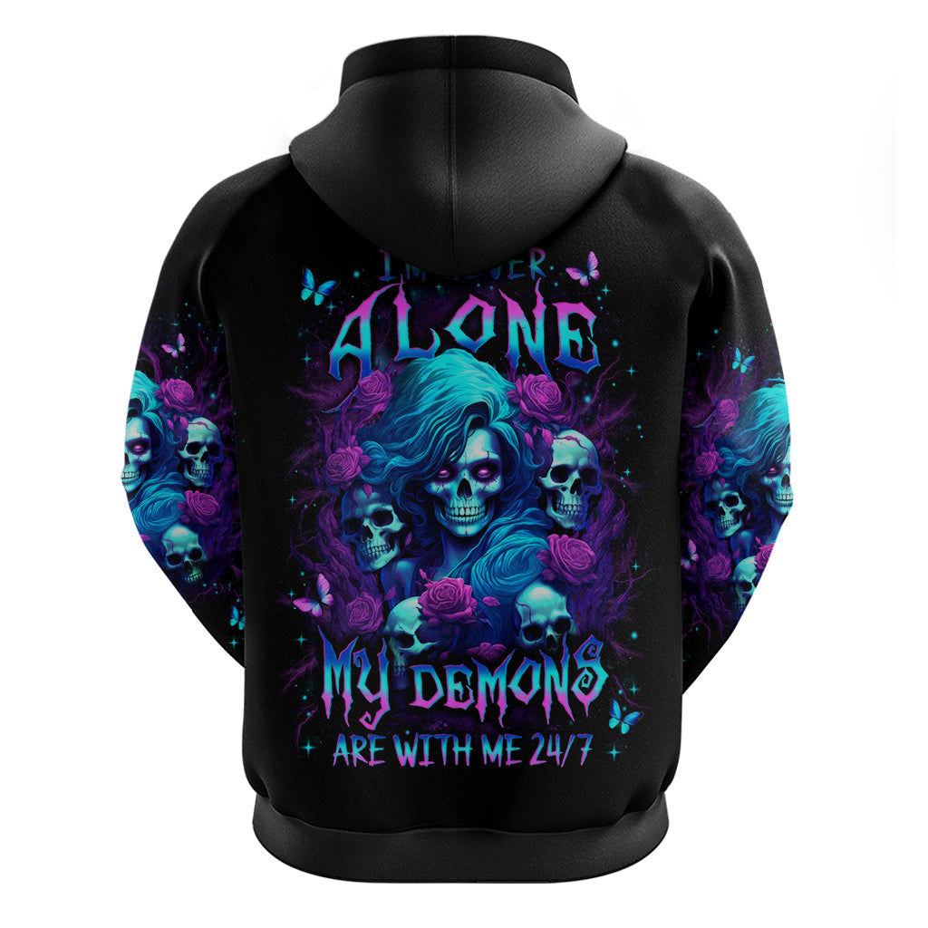 Rose Skull Hoodie I'm Never Alone My Demon Are With Me 24/7 - Wonder Print Shop