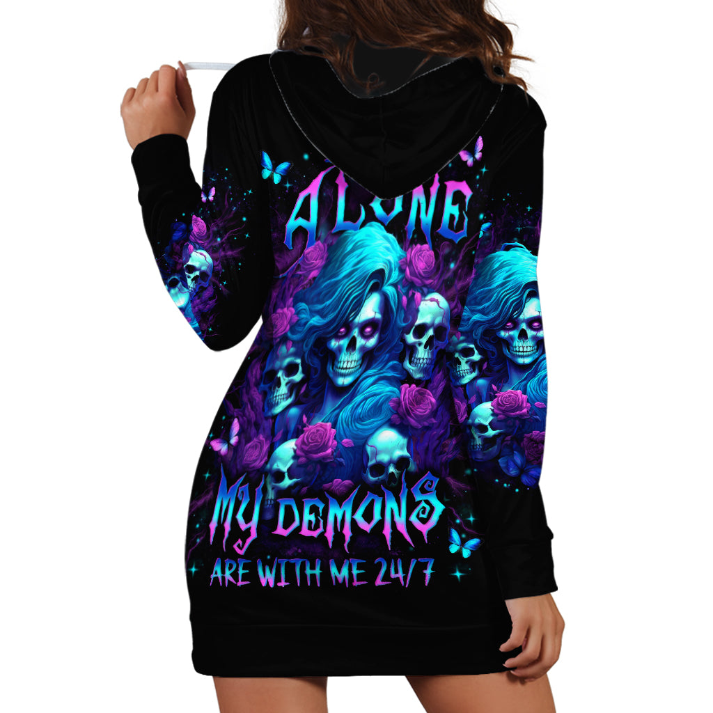 Rose Skull Hoodie Dress I'm Never Alone My Demon Are With Me 24/7 - Wonder Print Shop