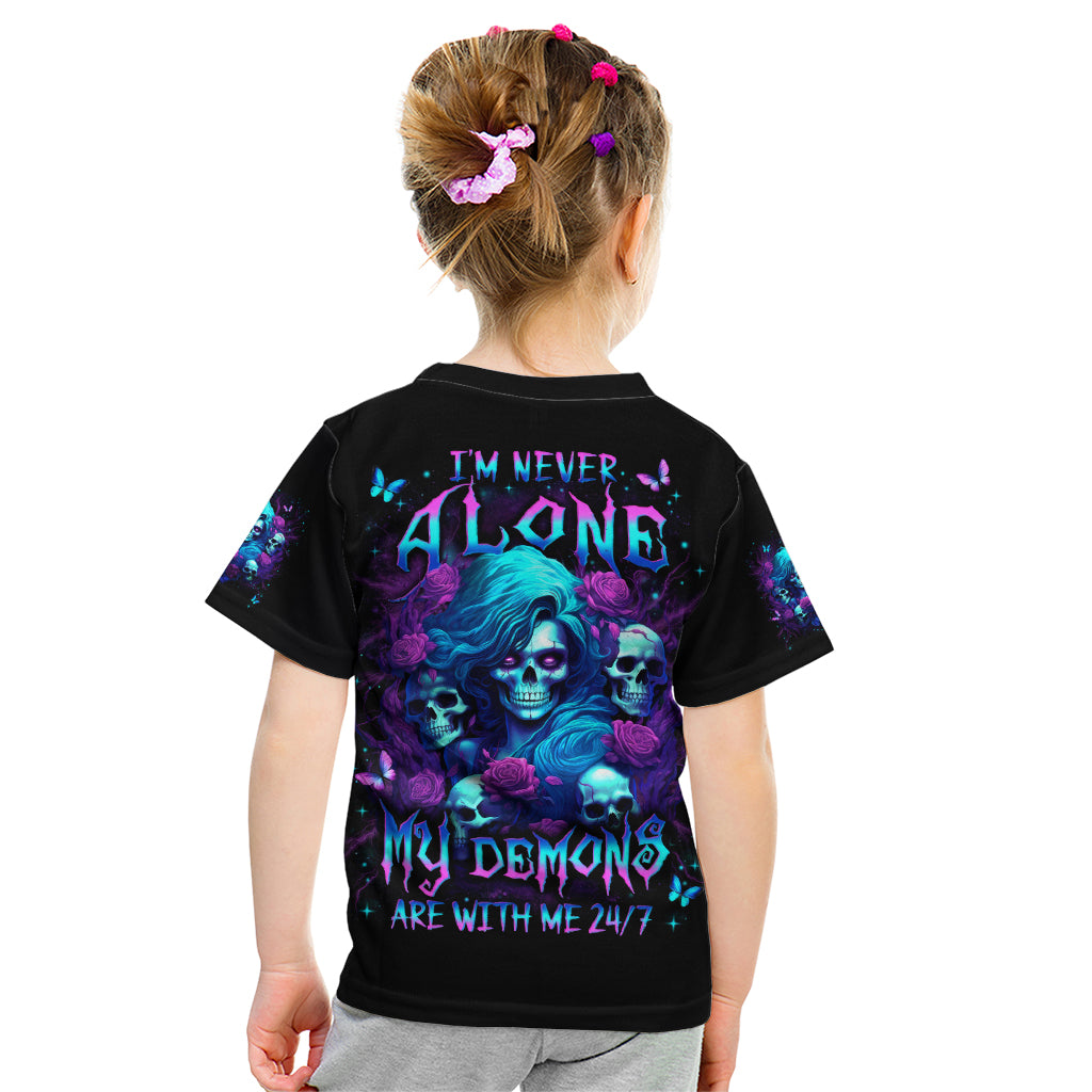 Rose Skull Kid T Shirt I'm Never Alone My Demon Are With Me 24/7 - Wonder Print Shop