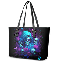 Rose Skull Leather Tote Bag I'm Never Alone My Demon Are With Me 24/7 - Wonder Print Shop