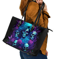 Rose Skull Leather Tote Bag I'm Never Alone My Demon Are With Me 24/7 - Wonder Print Shop