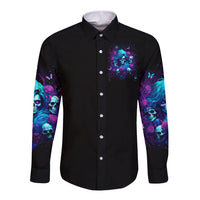Rose Skull Long Sleeve Button Shirt I'm Never Alone My Demon Are With Me 24/7 - Wonder Print Shop
