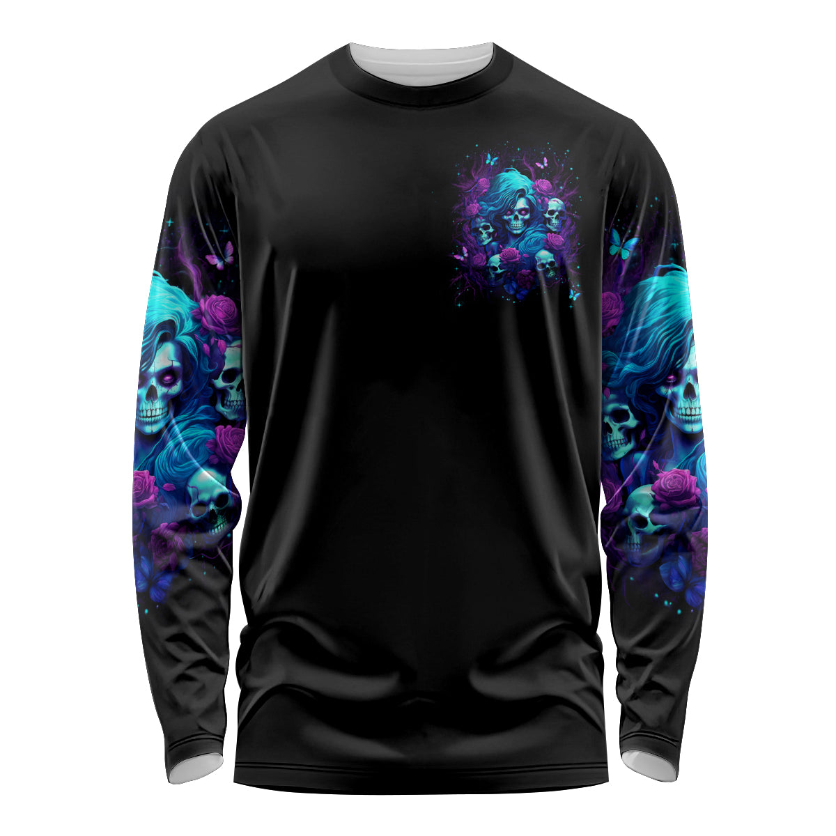 Rose Skull Long Sleeve Shirt I'm Never Alone My Demon Are With Me 24/7 - Wonder Print Shop