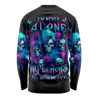 Rose Skull Long Sleeve Shirt I'm Never Alone My Demon Are With Me 24/7 - Wonder Print Shop