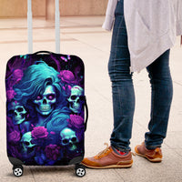 Rose Skull Luggage Cover I'm Never Alone My Demon Are With Me 24/7 - Wonder Print Shop