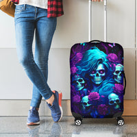Rose Skull Luggage Cover I'm Never Alone My Demon Are With Me 24/7 - Wonder Print Shop