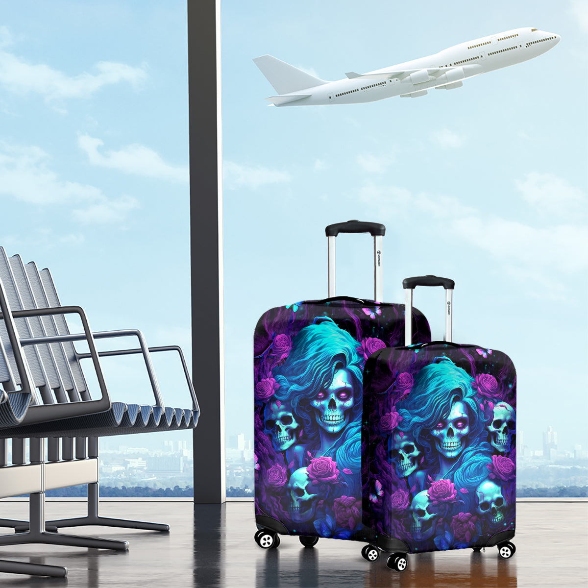 Rose Skull Luggage Cover I'm Never Alone My Demon Are With Me 24/7 - Wonder Print Shop