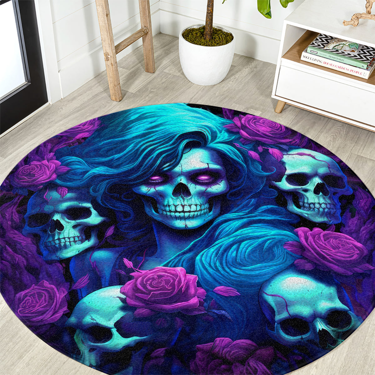 Rose Skull Round Carpet I'm Never Alone My Demon Are With Me 24/7