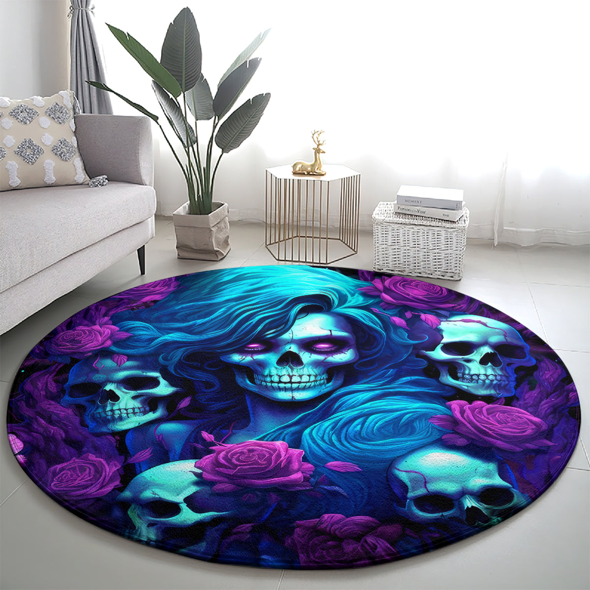 Rose Skull Round Carpet I'm Never Alone My Demon Are With Me 24/7