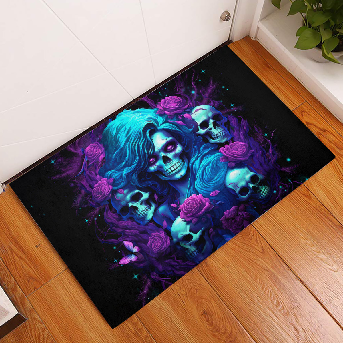 Rose Skull Rubber Doormat I'm Never Alone My Demon Are With Me 24/7 - Wonder Print Shop
