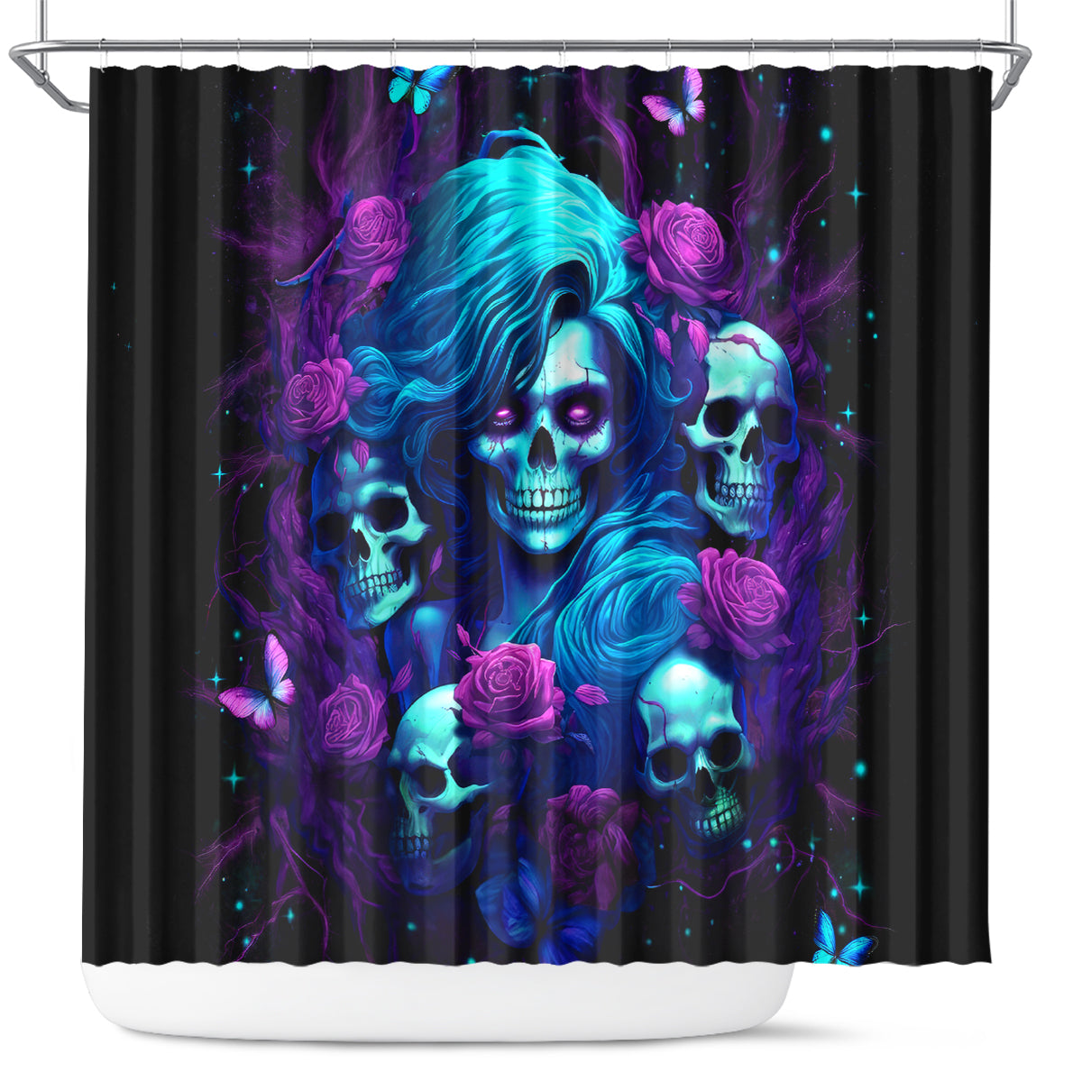 Rose Skull Shower Curtain I'm Never Alone My Demon Are With Me 24/7