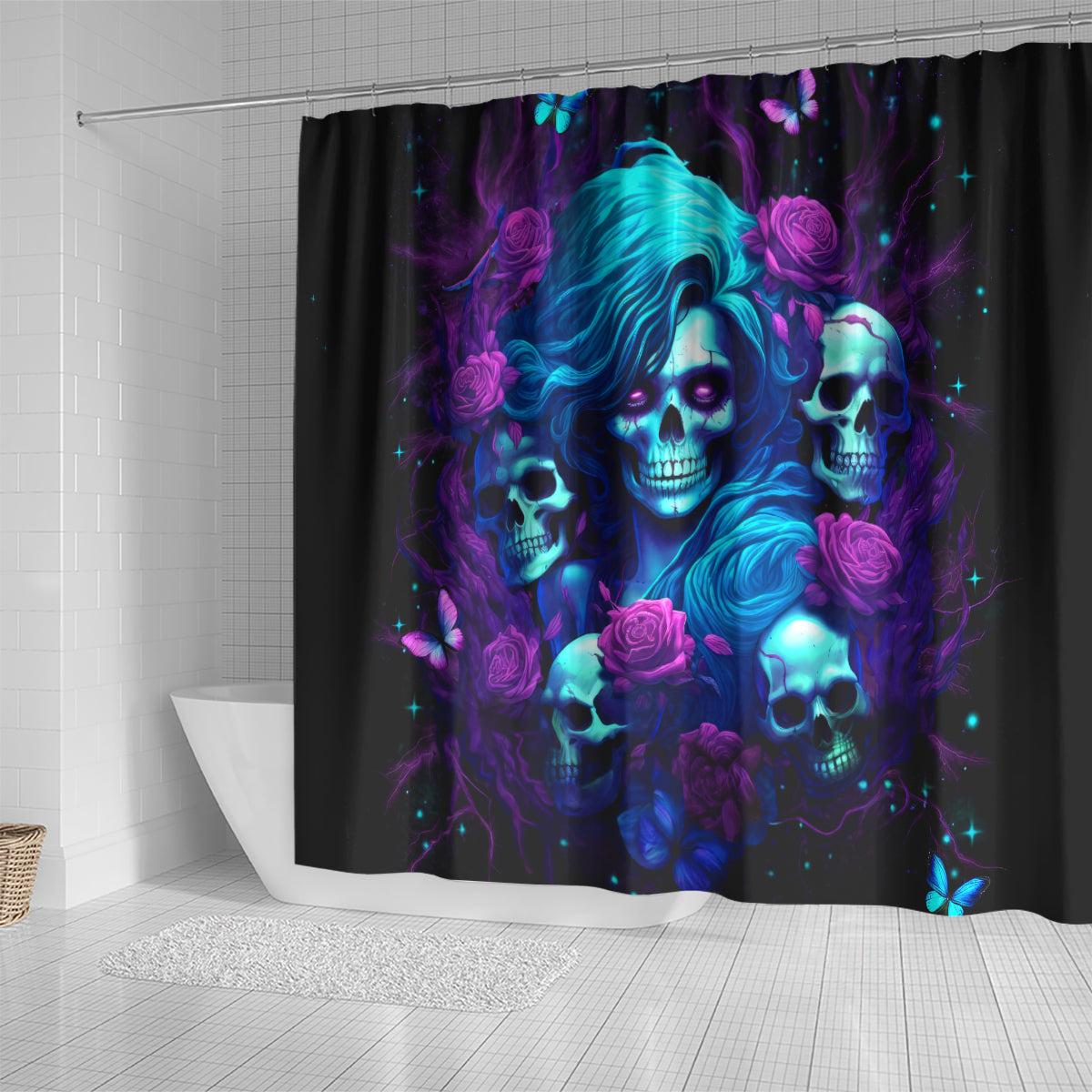 Rose Skull Shower Curtain I'm Never Alone My Demon Are With Me 24/7