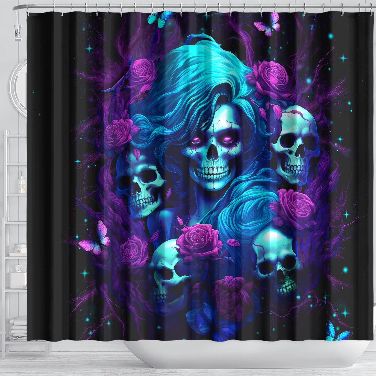 Rose Skull Shower Curtain I'm Never Alone My Demon Are With Me 24/7