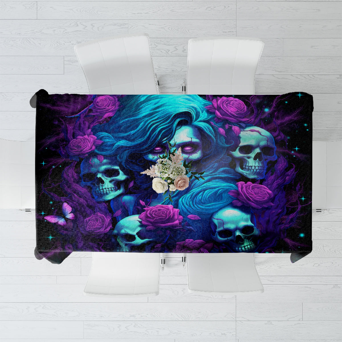 Rose Skull Tablecloth I'm Never Alone My Demon Are With Me 24/7 - Wonder Print Shop