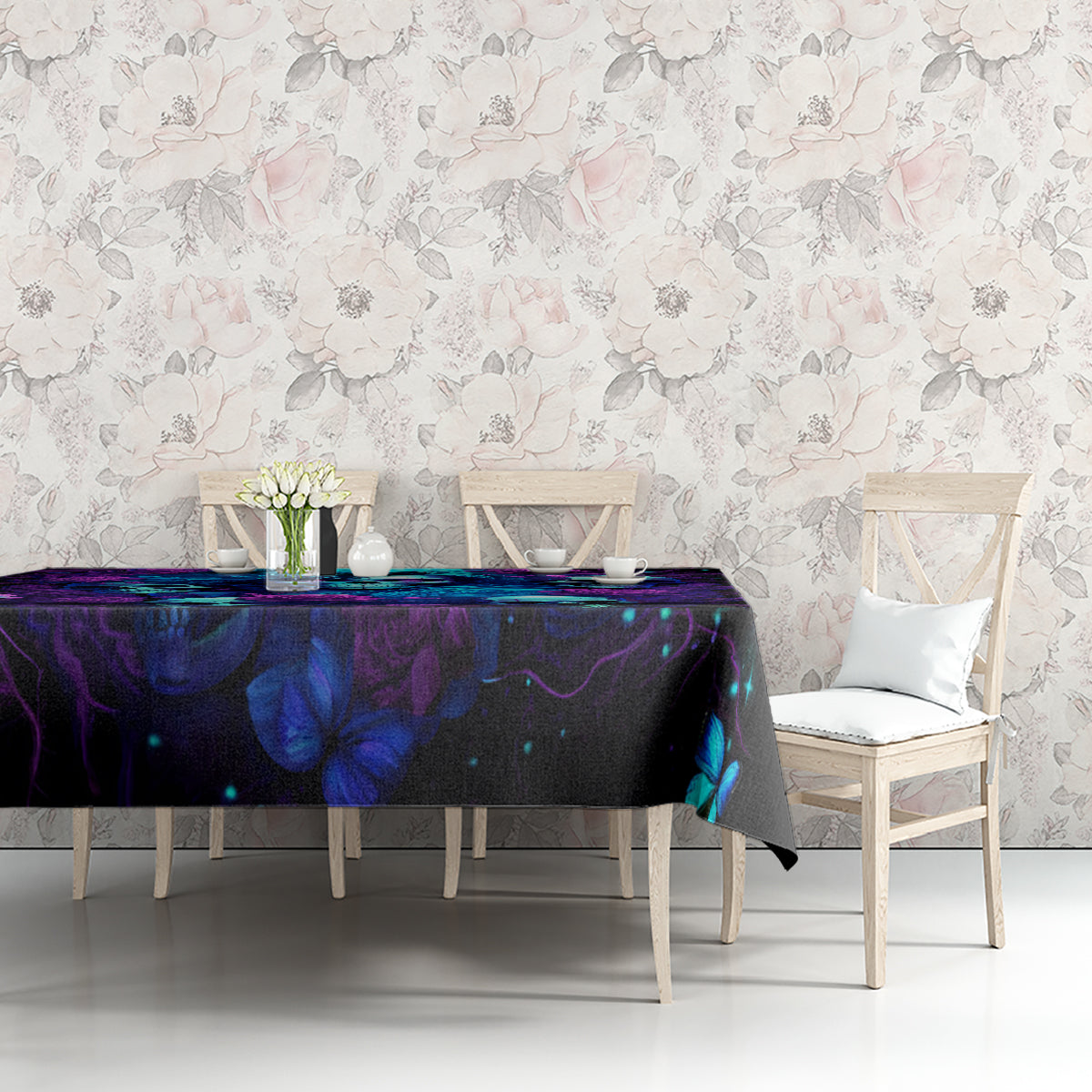Rose Skull Tablecloth I'm Never Alone My Demon Are With Me 24/7 - Wonder Print Shop