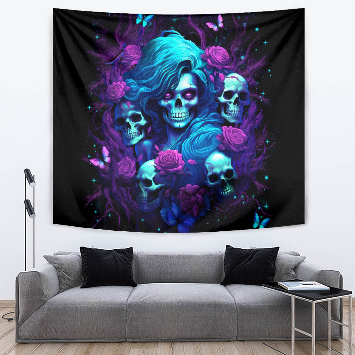 Rose Skull Tapestry I'm Never Alone My Demon Are With Me 24/7 - Wonder Print Shop