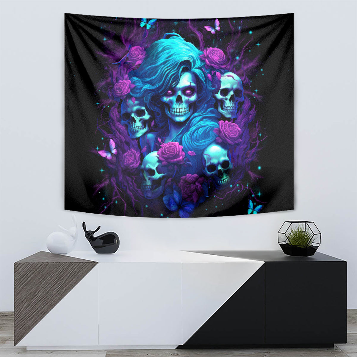Rose Skull Tapestry I'm Never Alone My Demon Are With Me 24/7 - Wonder Print Shop