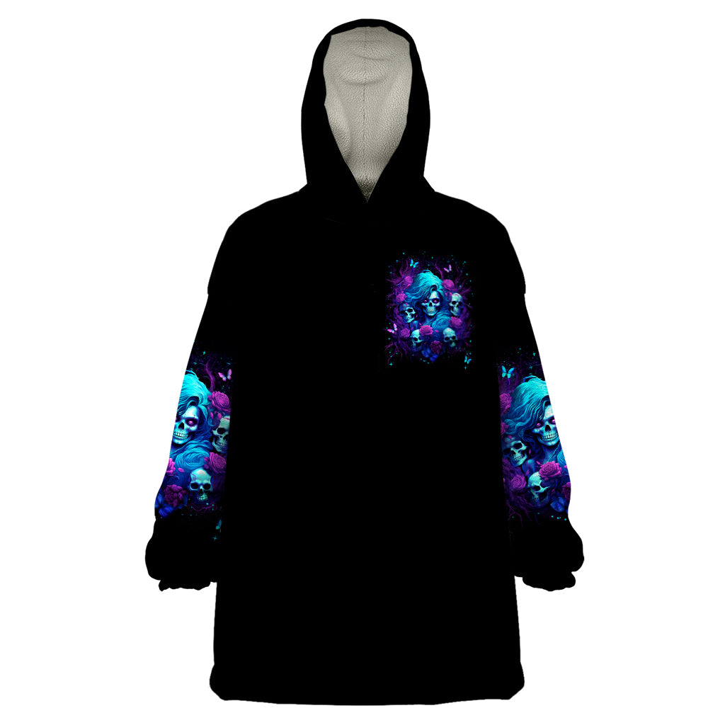 Rose Skull Wearable Blanket Hoodie I'm Never Alone My Demon Are With Me 24/7 - Wonder Print Shop