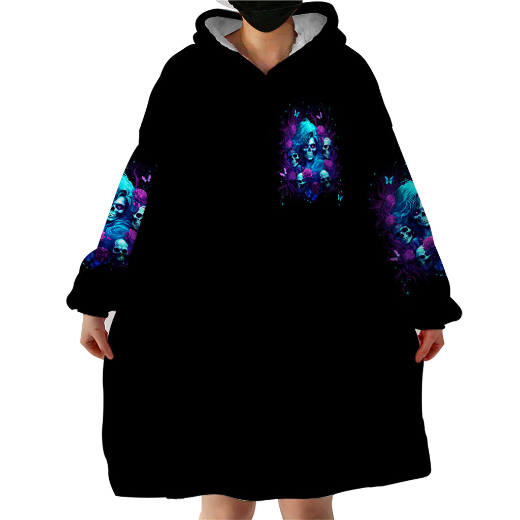 Rose Skull Wearable Blanket Hoodie I'm Never Alone My Demon Are With Me 24/7 - Wonder Print Shop