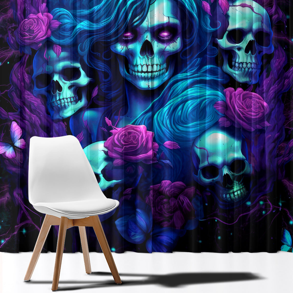Rose Skull Window Curtain I'm Never Alone My Demon Are With Me 24/7 - Wonder Print Shop