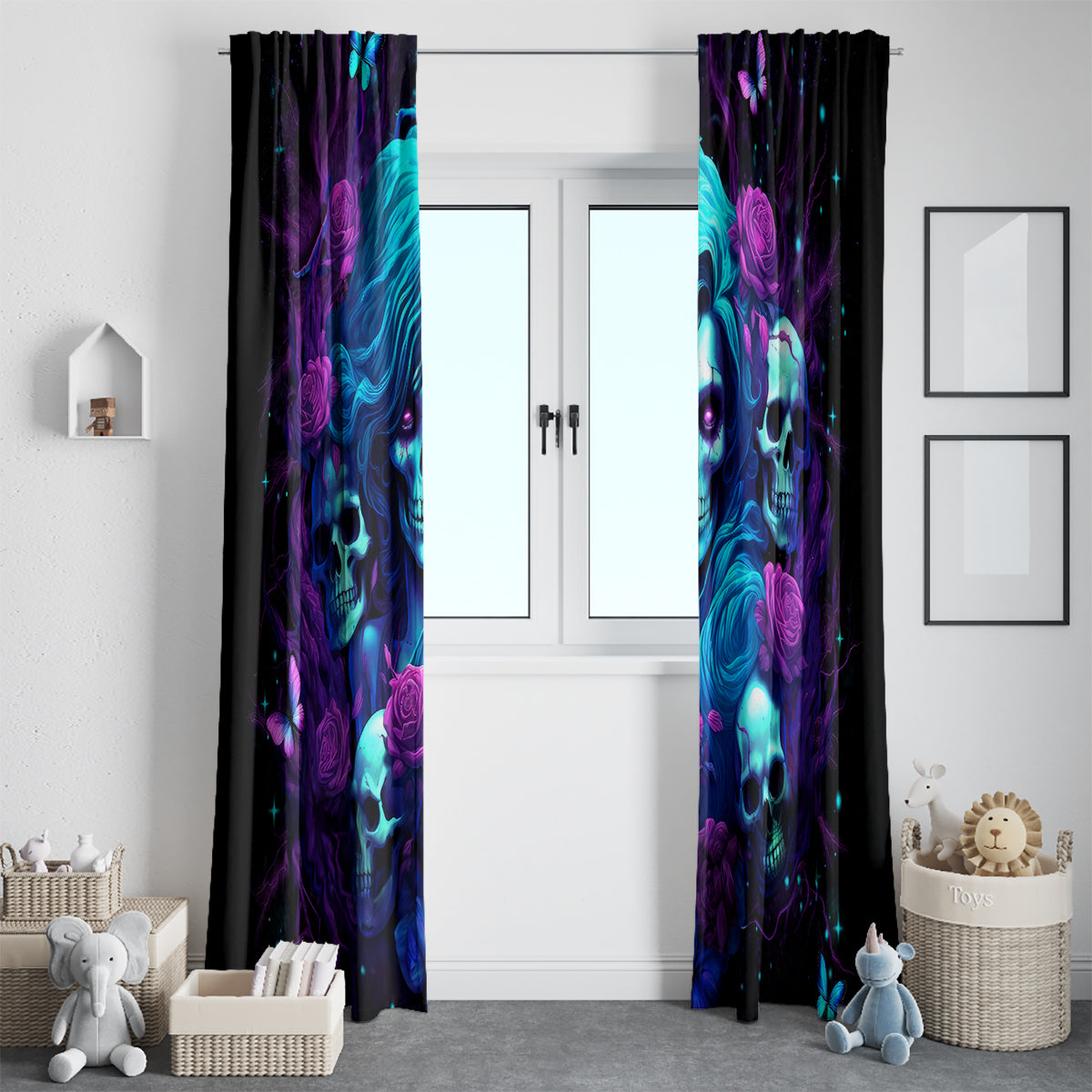Rose Skull Window Curtain I'm Never Alone My Demon Are With Me 24/7 - Wonder Print Shop