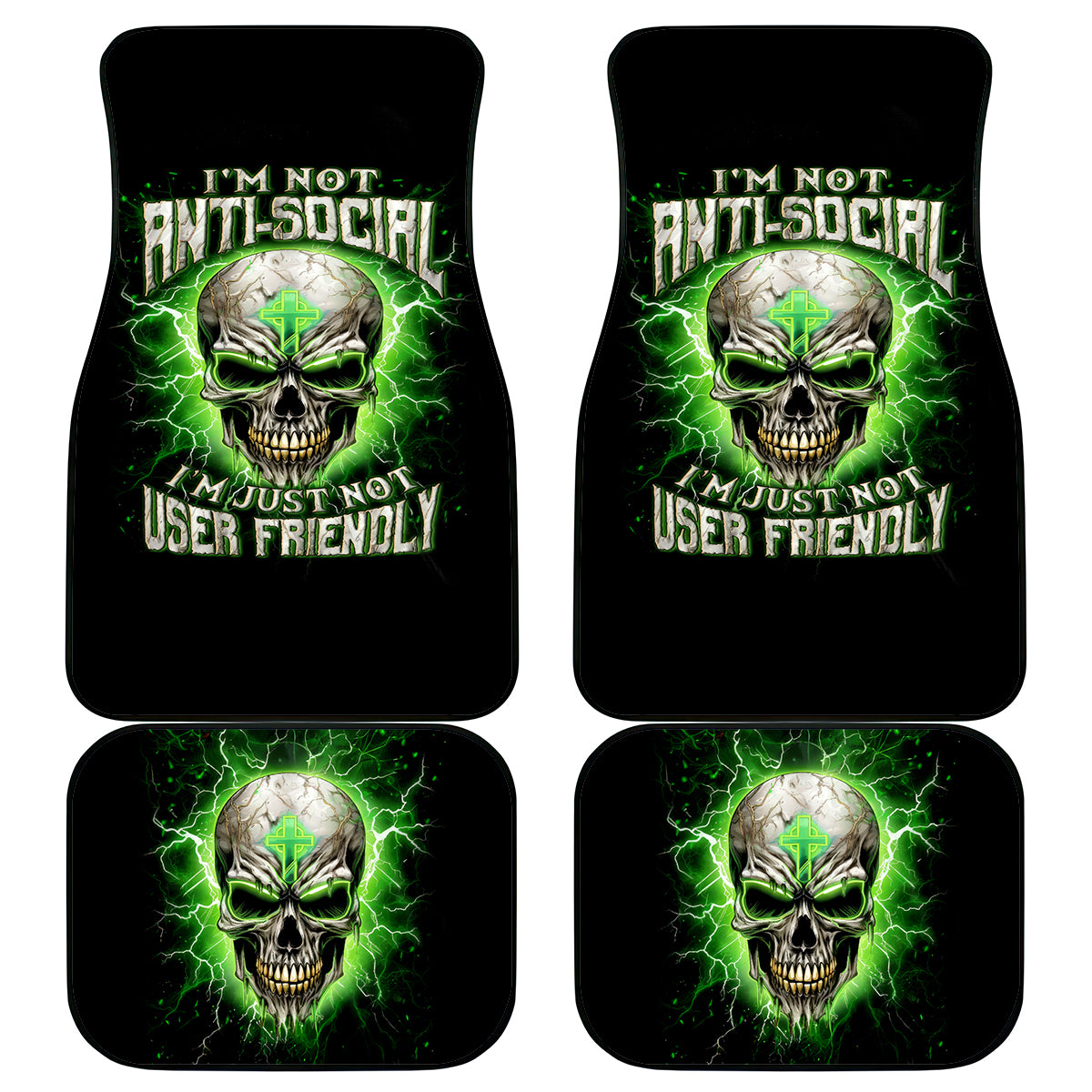 Thunder Skull Car Mats I'm Not Anti-Social I Must Not User Friendly - Wonder Print Shop