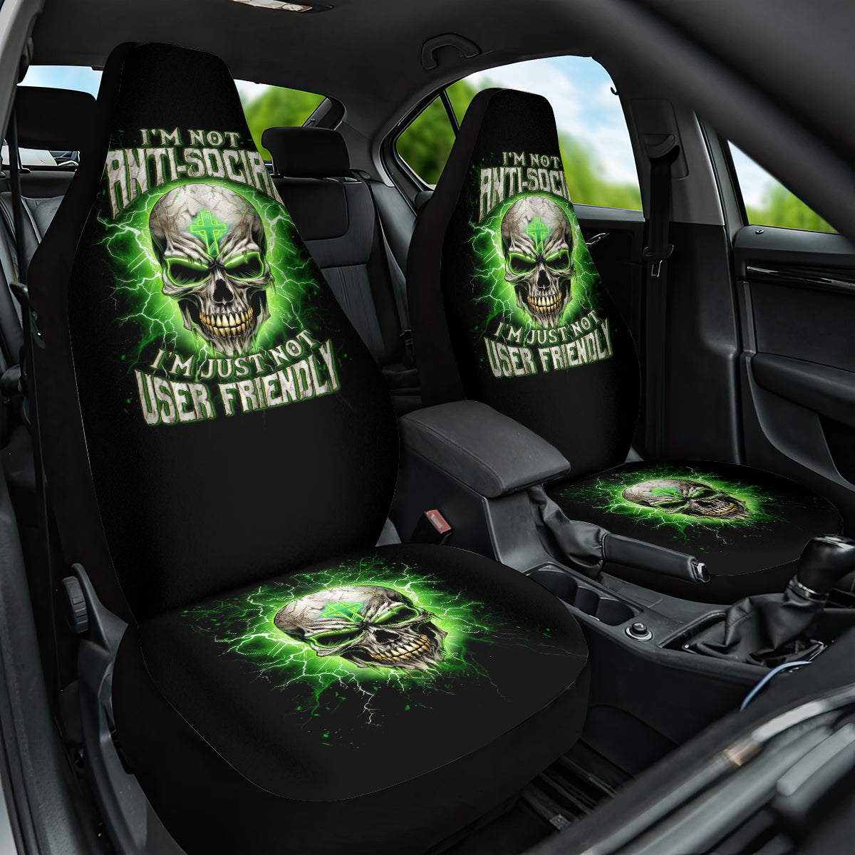Thunder Skull Car Seat Cover I'm Not Anti-Social I Must Not User Friendly - Wonder Print Shop
