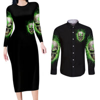 Thunder Skull Couples Matching Long Sleeve Bodycon Dress and Long Sleeve Button Shirt I'm Not Anti-Social I Must Not User Friendly - Wonder Print Shop